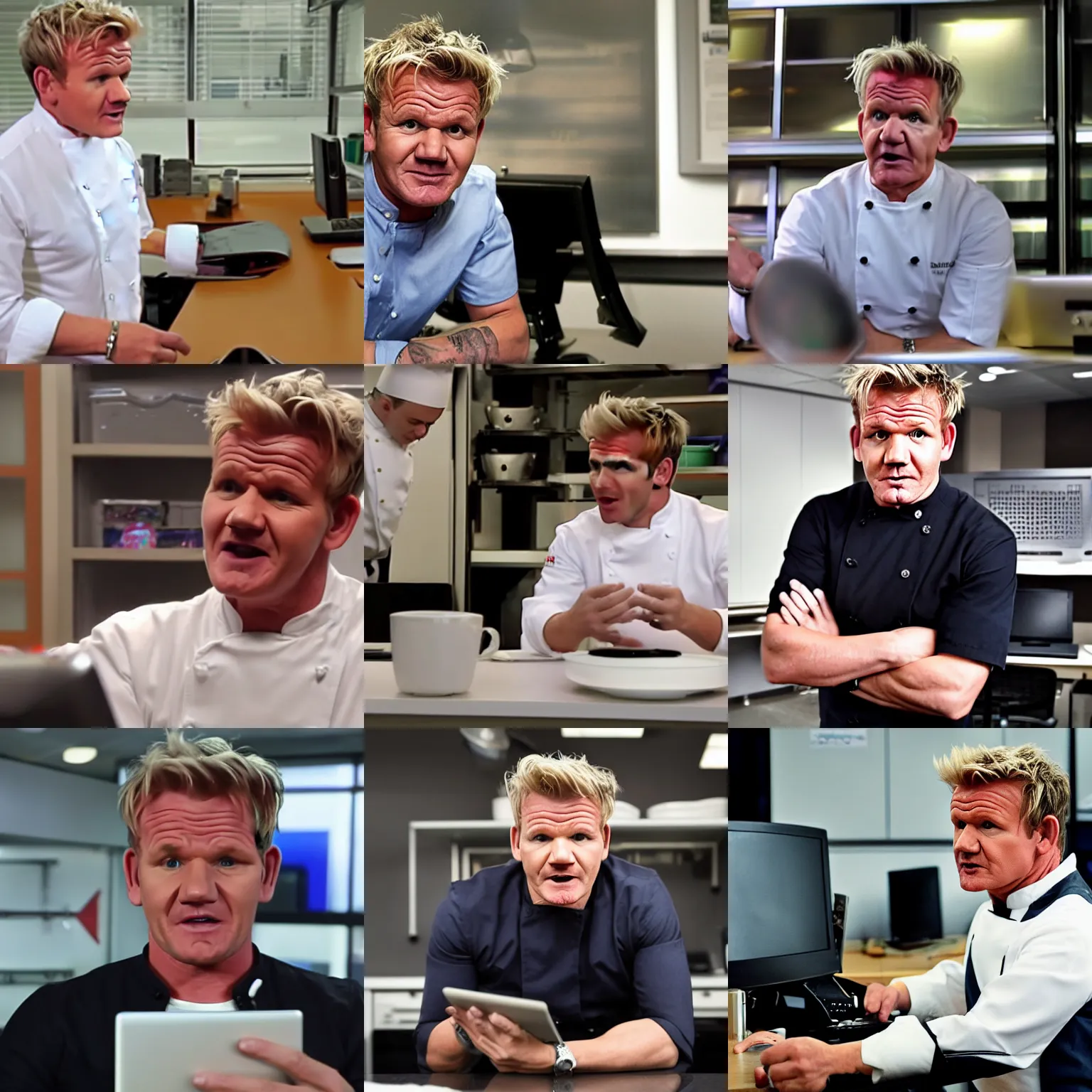 Prompt: Gordon Ramsay in an office shouting at a computer