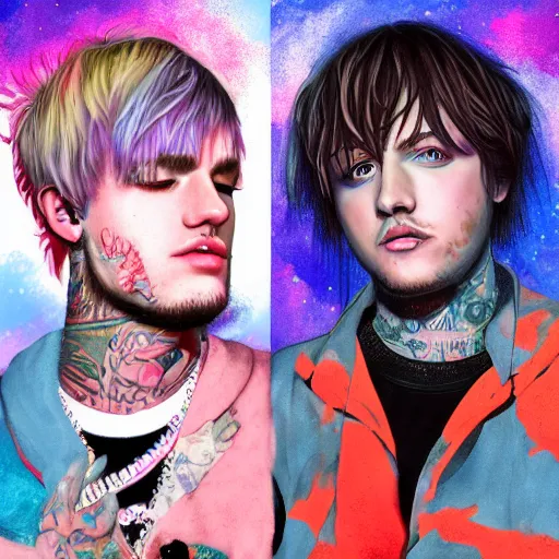 Prompt: Lil Peep and Juice Wrld as angels in heaven, digital art, artstation, hyperrealistic, detalied, high quality,8K,