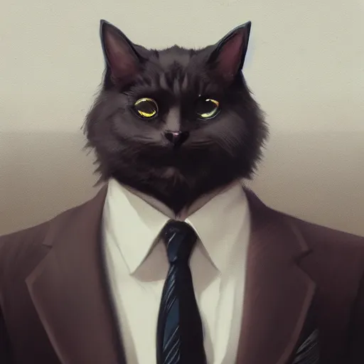 Image similar to cat in suit, manga cover art, detailed color portrait, artstation trending, 8 k, greg rutkowski