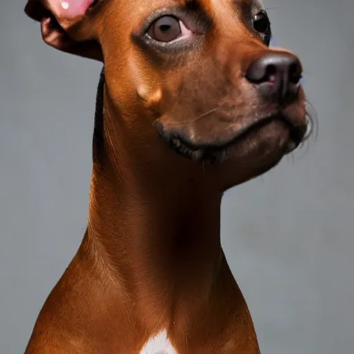 Image similar to a pinscher with snoop dogg head