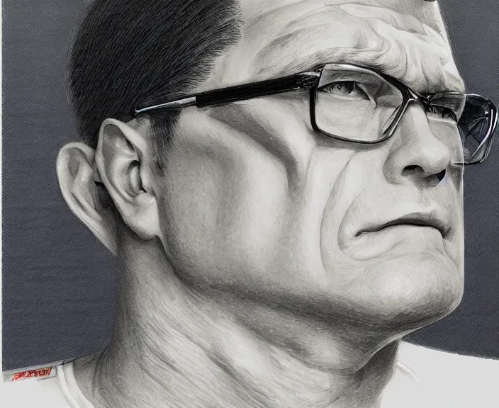 Image similar to portrait of hank hill, art by yoshitaka amano, intricately detailed, highly detailed, elegant, trending on artstation