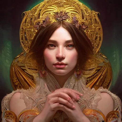 Image similar to perfectly-centered-Portrait of a Goddess, intricate, highly detailed, digital painting, artstation, concept art, smooth, sharp focus, illustration, Unreal Engine 5, 8K, art by artgerm and greg rutkowski and alphonse mucha