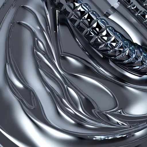 Image similar to hyperfuturism abstract 3 d object, liquid metal, chrome, fur, octane render, high detail