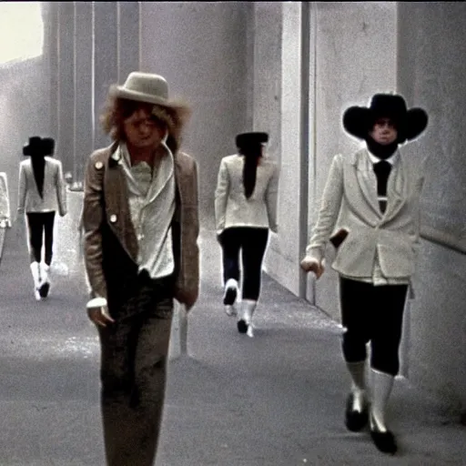 Image similar to A Clockwork Orange, women droogs, 1971 photography, female hooligans, shaggy haired punks, dystopian England