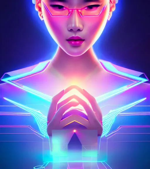 Image similar to symmetry!! asian princess of technology, solid cube of light, hard edges, product render retro - futuristic poster scifi, lasers and neon circuits, beautiful asian princess, intricate, elegant, highly detailed, digital painting, artstation, concept art, smooth, sharp focus, illustration, dreamlike, art by artgerm