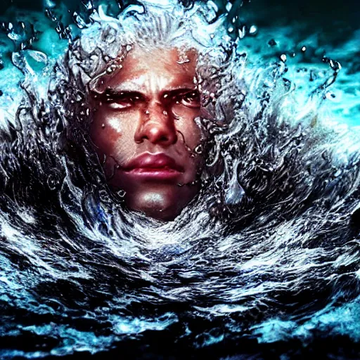 Image similar to hyper realistic photoshop photo edited by expert painting photorealistic shockingly amazing portrait of guts from berserk submerged in water ,extremely detailed, made by wlop and maxwell boas