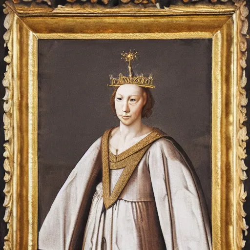 Image similar to renaissance style portrait of a rupicapra rupicapra wearing a crown and a cape, dark background