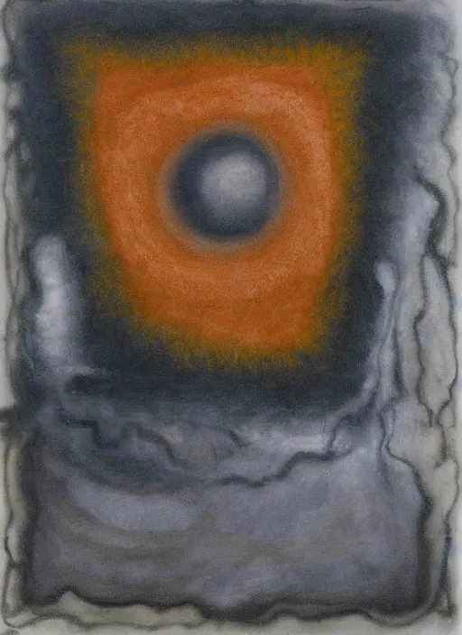 Prompt: biomechanical talisman of solemn void eclipse storm by maggi mcdonald, mark rothko, sabina klein