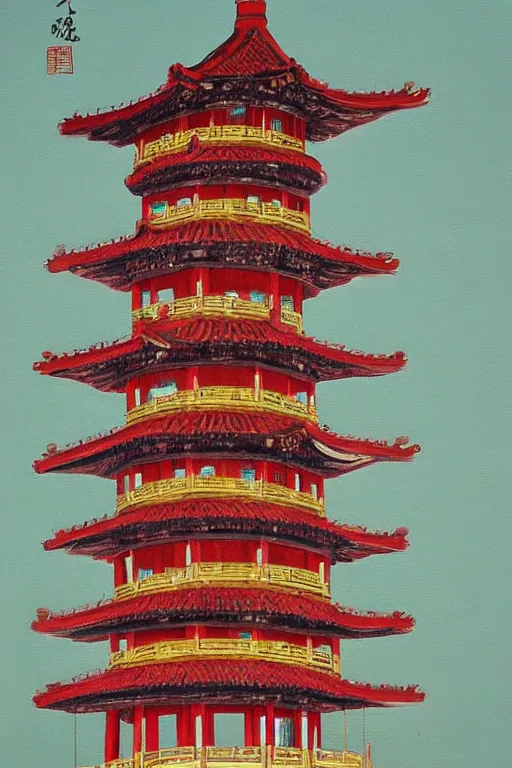 Prompt: A painting of the traditional Chinese tower