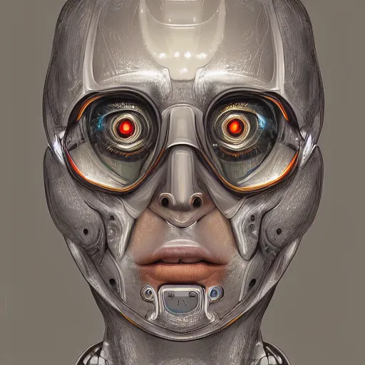 Prompt: a detailed portrait of a robot by christoper balaska, digital art, illustration