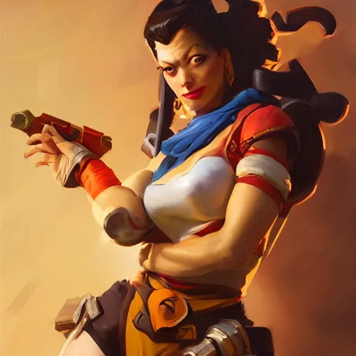 Image similar to greg manchess portrait painting of teela as overwatch character, medium shot, asymmetrical, profile picture, organic painting, sunny day, matte painting, bold shapes, hard edges, street art, trending on artstation, by huang guangjian and gil elvgren and sachin teng