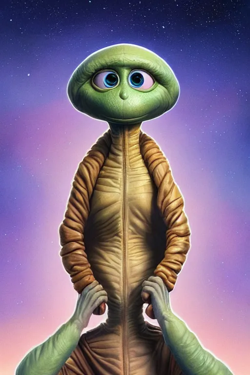 Prompt: et from spielberg arriving home, animation pixar style, by pendleton ward, magali villeneuve, artgerm, rob rey and kentaro miura style, golden ratio, trending on art station