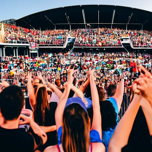 Image similar to photo of a group of people, focus on people dancing, jones beach amphitheater, focused and realistic picture