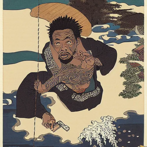 Image similar to ODB from Wu-tang Clan rapping, portrait, style of ancient text, hokusai