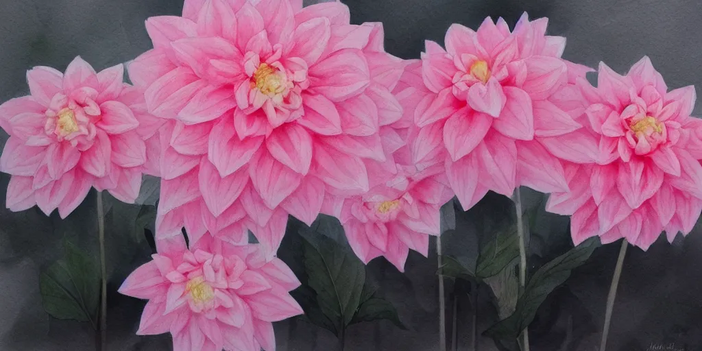 Prompt: a pastel creamy pink dahlia blossom, watercolor, artstation, moody