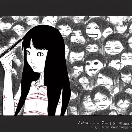 Image similar to Junji Ito’s Tomie drawn by Makoto Shinkai