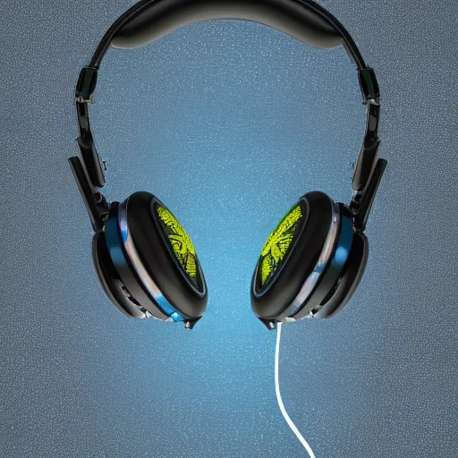 Image similar to Headphones with the pattern of an Emperor angelfish, ray tracing, hyperdetailed, hyperrealistic, cyberpunk, octane render, hdri, 4k