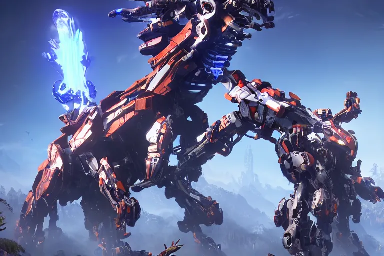 Image similar to strider machine mecha animal beast robot of horizon forbidden west horizon zero dawn bioluminiscence global illumination ray tracing hdr fanart arstation by sung choi and eric pfeiffer and gabriel garza and casper konefal