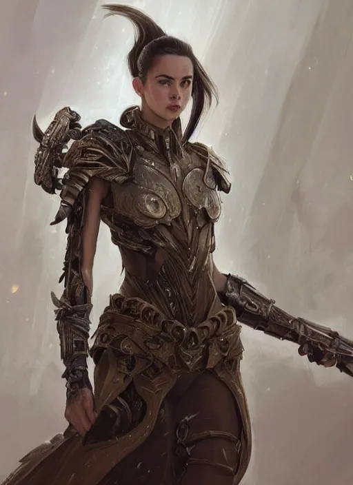 Prompt: a professional portrait of a beautiful young female, clothed in ethereal battle armor, olive skin, long dark hair, beautiful bone structure, symmetrical facial features, intricate, elegant, digital painting, concept art, smooth, sharp focus, finely detailed, illustration, from Valerian and the City of a Thousand Planets, in the style of Ruan Jia and Mandy Jurgens and Artgerm and Greg Rutkowski and William-Adolphe Bouguerea