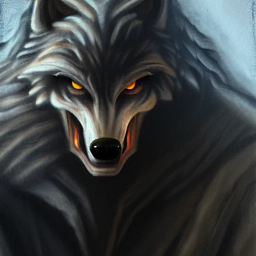 Image similar to a werewolf, illustration, oil paint, thriller atmosphere
