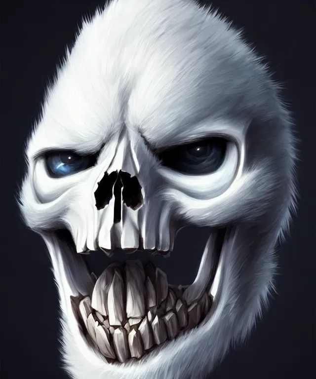 Image similar to male anthropomorphic white skull wolf furry, cute - fine - face, pretty face, key visual, realistic shaded perfect face, fine details by stanley artgerm lau, wlop, rossdraws, james jean, andrei riabovitchev, marc simonetti, and sakimichan, trending on artstation