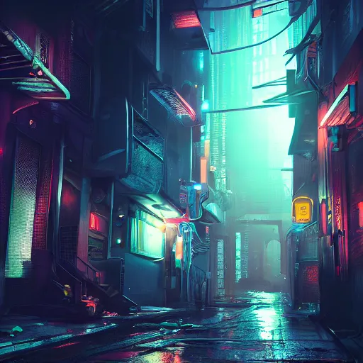 Image similar to a dark alleyway of a cyberpunk city, intricate artwork by Tooth Wu and wlop and beeple, octane render, hyper realism, 8k