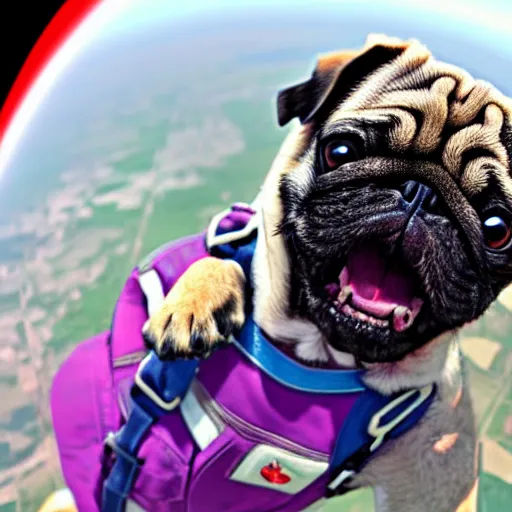 Image similar to Skydiving Pug, 4k, photorealistic