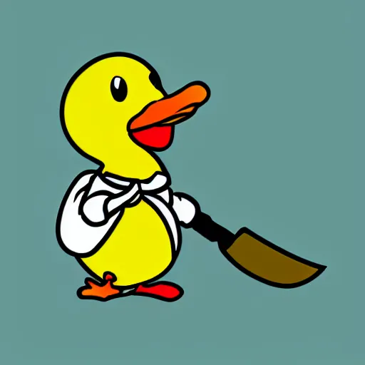 Image similar to yellow duck holding a knife, cartoon style