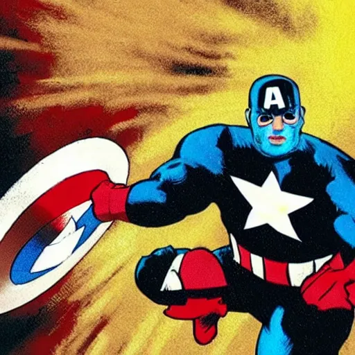 Prompt: Epic shot of Captain America punching Hitler