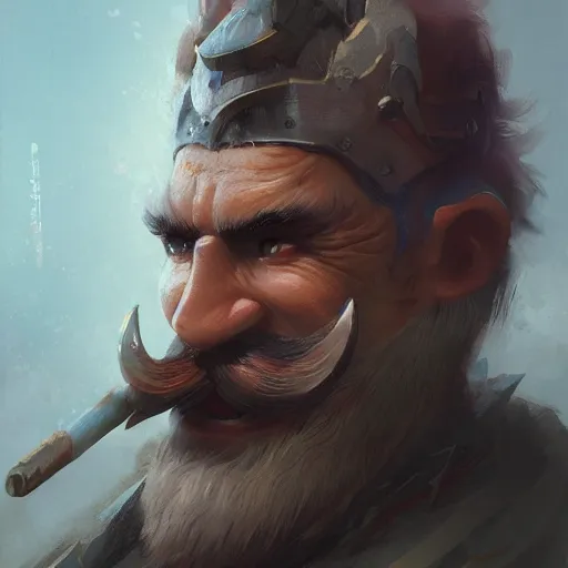 Prompt: old barbarian warrior with trucker mustache, 8 k, trending on art station, by tooth wu and greg rutkowski