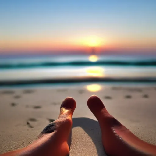 Prompt: Real photo of human feet on the beach without toes, no toes, missing toes, 0 toes