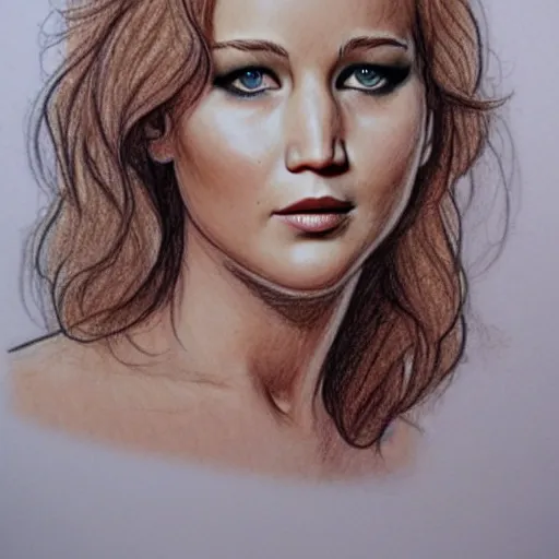 Prompt: Milo Manara drawing, woman with Jennifer Lawrence's face, detailed, 4k