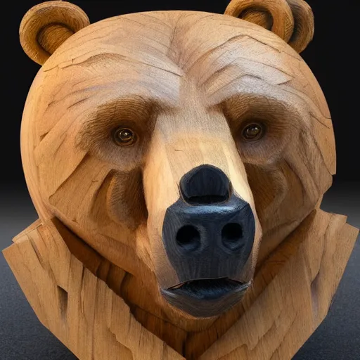 Image similar to wooden sculpture detailed and full body of a bear, hyper realistic, greg rutkowski, trending at artstation