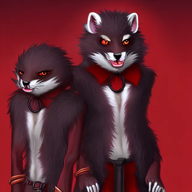 Image similar to furry - male - red - black - weasel - necromancer - fursona uhd ue 5 visual novel pc game expressions