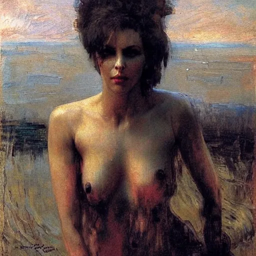 Image similar to frisky charlize theron by ilya repin