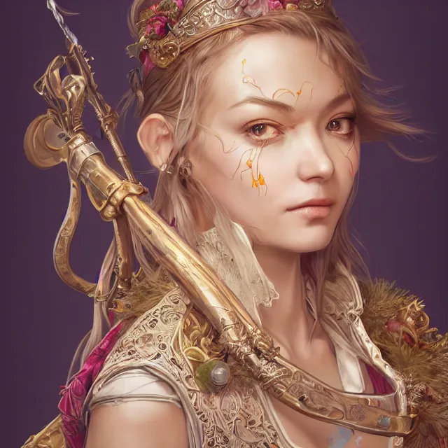 Image similar to studio portrait of neutral good colorful female cleric bard healer as absurdly beautiful, elegant, young sensual pretty woman, ultrafine hyperrealistic detailed face illustration by kim jung gi, irakli nadar, intricate linework, sharp focus, bright colors, matte, octopath traveler, final fantasy, unreal engine highly rendered, global illumination, radiant light, intricate environment