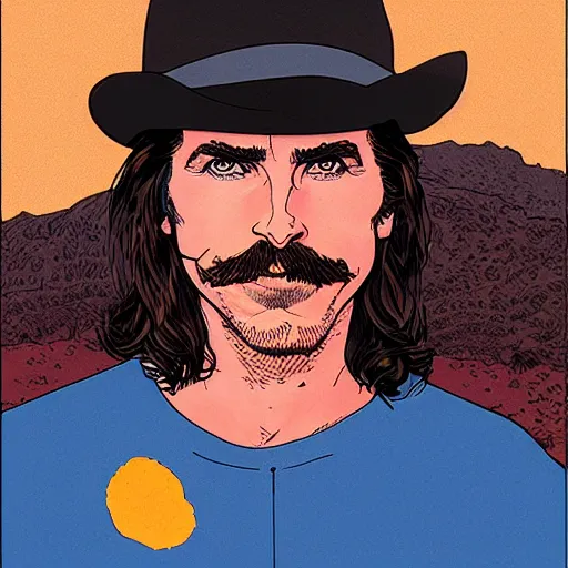 Image similar to christian bale retro minimalist portrait by jean giraud, moebius starwatcher comic, 8 k