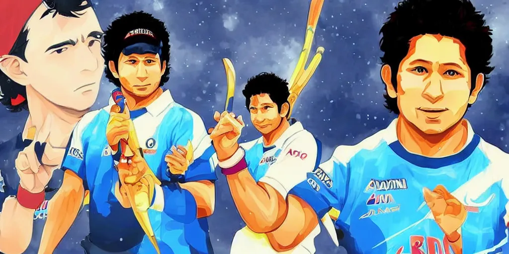 Image similar to anime style artwork of sachin tendulkar