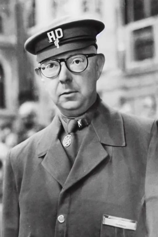 Prompt: heinrich himmler in front of csd, hyperrealistic, sharp focus, elegant, daylight