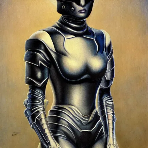 Prompt: portrait of beautiful gothic and futuristic fashion model, space armour, cyber armour, highly detailed, artstation, illustration, composition, 8 k quality, art by jean delville, rene magritte, hyperrealism oil painting