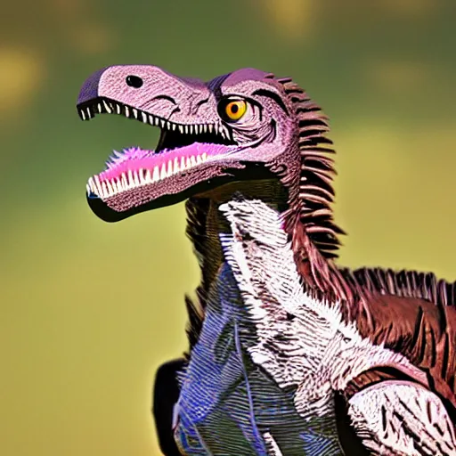 Image similar to a photograph of a velociraptor with feathers