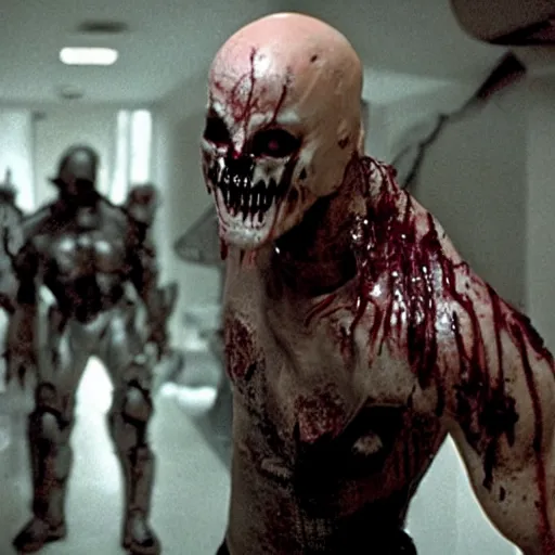 Image similar to Nemesis from biohazard, movie still, scary, gross