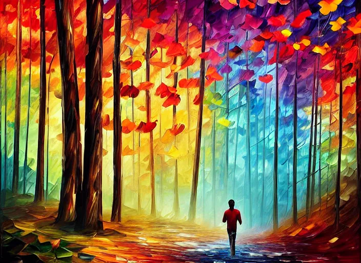 Image similar to Kanye West standing behind the window of his little mushroom house, magical forest, Alena Aenami, Leonid Afremov