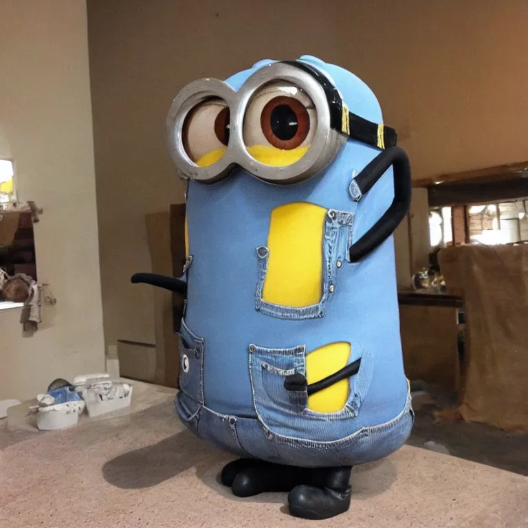 Image similar to photo of a badly taxidermied minion, creepy, real