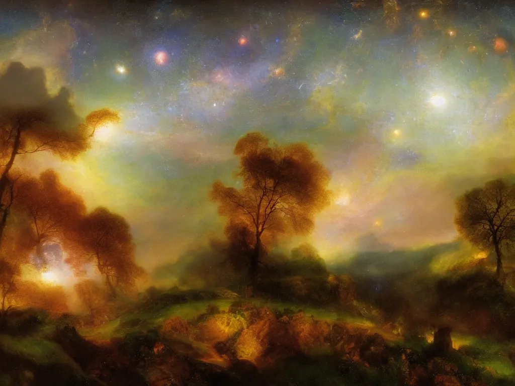 Prompt: The Universe is a spheroid region 705 meters in diameter, astrophotography, forest meadow, by Thomas Moran and Edward Moran, 4k
