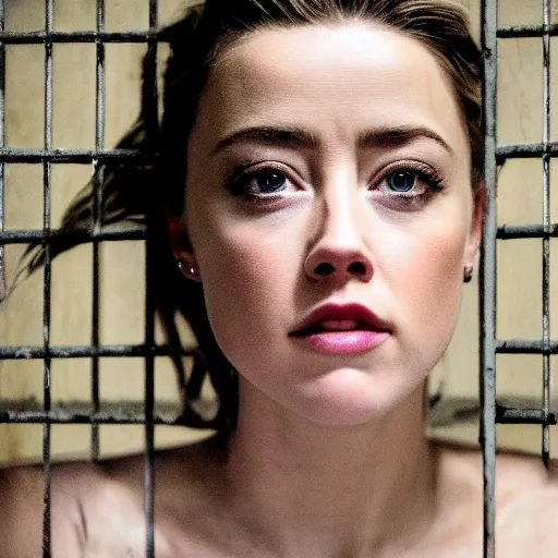 Prompt: amber heard alone inside a prison cell behind bars, ultra realistic, canon 3 5 mm portrait photography, 1 8 0 0 s, 8 k