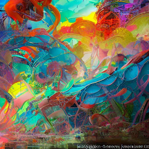 Image similar to faces, signatures, buildings, text, names, watermarks : - 5. 0 0 a brightly color, abstract, swirling, elaborate recursive large and decaying array of beauty, painted by ellen jewett as featured on conceptartworld 3 d, painted by laurie lipton as featured on conceptartworld 3 d, surreal ramifications