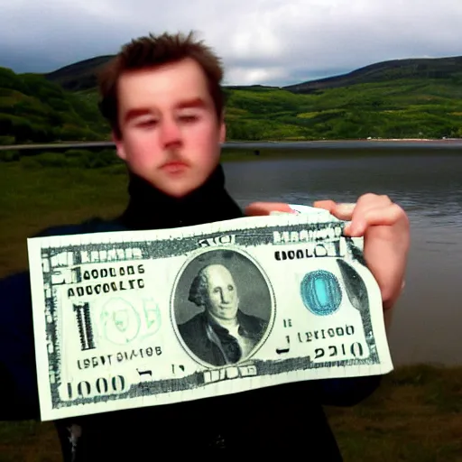 Image similar to loch ness monster holding dollar bills