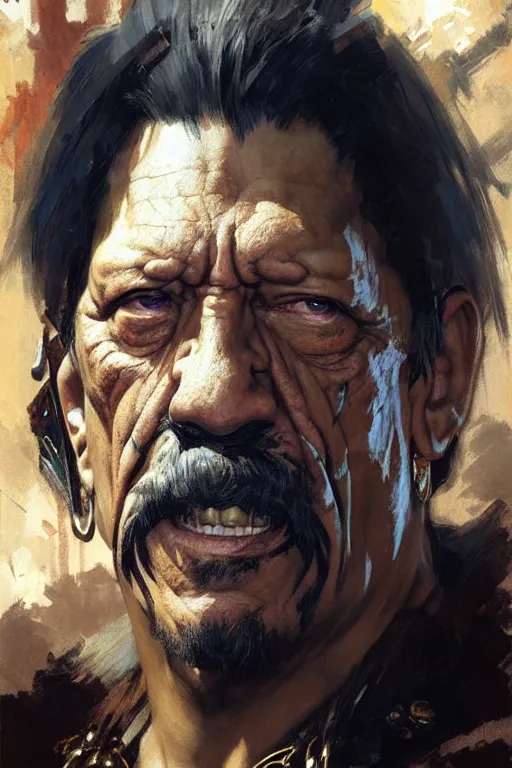 Image similar to danny trejo portrait dnd, painting by gaston bussiere, craig mullins, greg rutkowski, yoji shinkawa