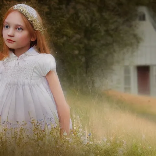 Image similar to portrait of girl dressed in white clothes countryside country style country house fantasy character portrait